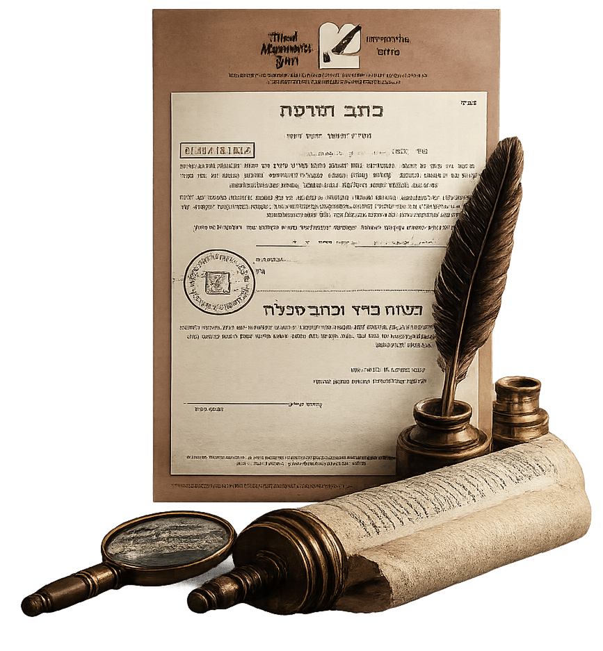 Sofer STaM examining a Torah scroll's parchment and Hebrew letters during inspection