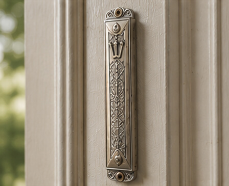 Mezuzah on a doorway for certified mezuzah inspection and kosher verification